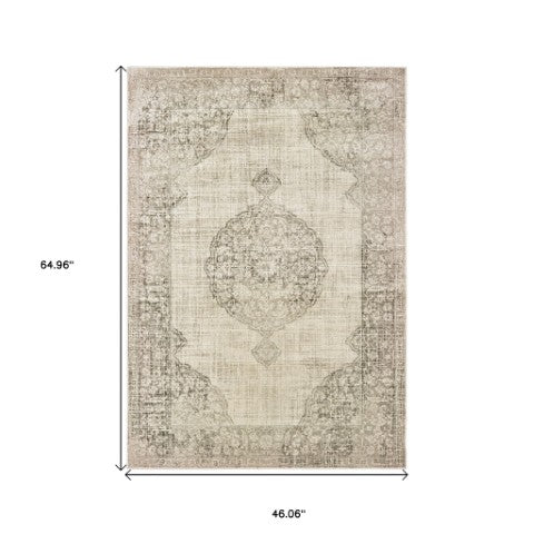 Homeroots 10' Ivory Oriental Power Loom Area Rug - Stylish, Stain Resistant, Perfect For Family Spaces & Decor 4' X 5' Polypropylene 574546