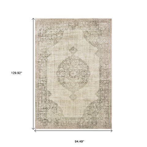 Homeroots 10' Ivory Oriental Power Loom Area Rug - Stylish, Stain Resistant, Perfect For Family Spaces & Decor 8' X 11' Polypropylene 574548