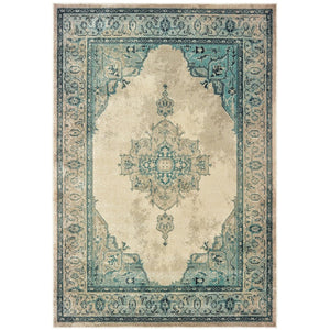 HomeRoots 10' Elegant Ivory and Blue Oriental Distressed Area Rug – Durable, Timeless Design for Any Space 10' X 13' 574555