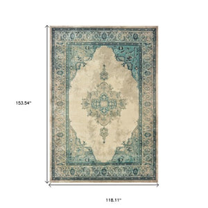 Homeroots 5' Captivating Ivory And Blue Oriental Area Rug – Stylish, Stain-resistant, Perfect For Any Decor 10' X 13' Polypropylene 574555