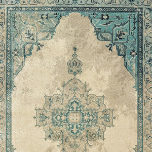 Homeroots 5' Captivating Ivory And Blue Oriental Area Rug – Stylish, Stain-resistant, Perfect For Any Decor 10' X 13' Polypropylene 574555