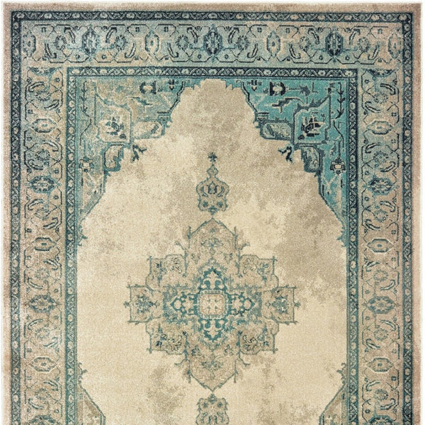 Homeroots 5' Captivating Ivory And Blue Oriental Area Rug – Stylish, Stain-resistant, Perfect For Any Decor 10' X 13' Polypropylene 574555