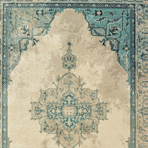 Homeroots 5' Captivating Ivory And Blue Oriental Area Rug – Stylish, Stain-resistant, Perfect For Any Decor 4' X 5' Polypropylene 574556