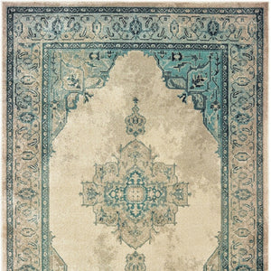 Homeroots 5' Captivating Ivory And Blue Oriental Area Rug – Stylish, Stain-resistant, Perfect For Any Decor 8' X 11' Polypropylene 574558