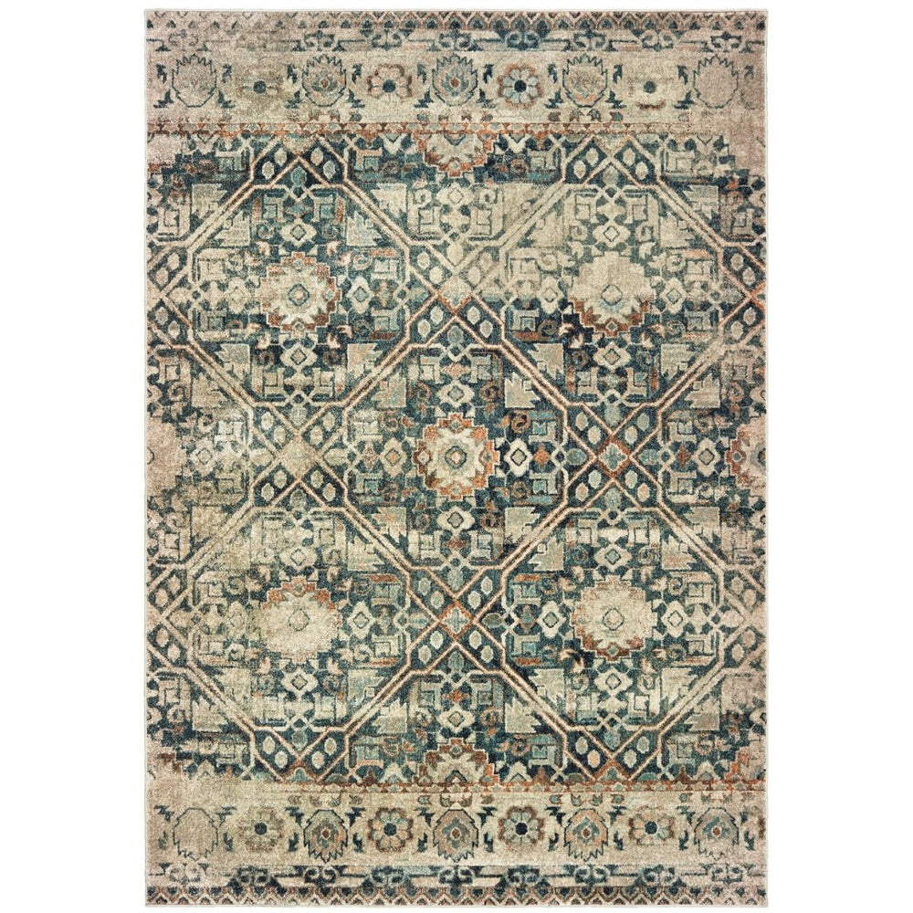 HomeRoots 10' Blue and Ivory Geometric Area Rug - Distressed Design for Modern Spaces, Easy-Care & Durable 10' X 13' 574560