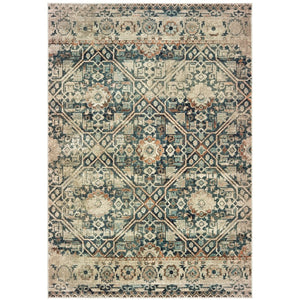 HomeRoots 10' Blue and Ivory Geometric Area Rug - Distressed Design for Modern Spaces, Easy-Care & Durable 10' X 13' 574560