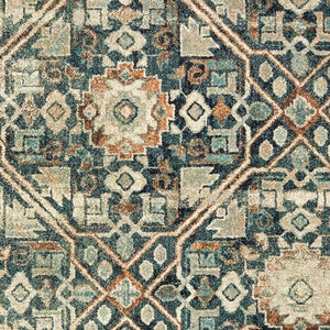 Homeroots 5' Blue Geometric Power Loom Area Rug - Stain Resistant, Stylish Design For Homes With Kids & Pets 10' X 13' Polypropylene 574560