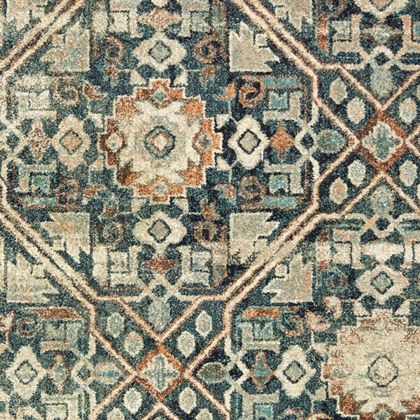 Homeroots 5' Blue Geometric Power Loom Area Rug - Stain Resistant, Stylish Design For Homes With Kids & Pets 10' X 13' Polypropylene 574560