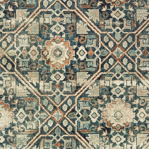 Homeroots 5' Blue Geometric Power Loom Area Rug - Stain Resistant, Stylish Design For Homes With Kids & Pets 10' X 13' Polypropylene 574560