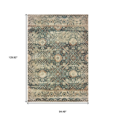 Homeroots 5' Blue Geometric Power Loom Area Rug - Stain Resistant, Stylish Design For Homes With Kids & Pets 8' X 11' Polypropylene 574563