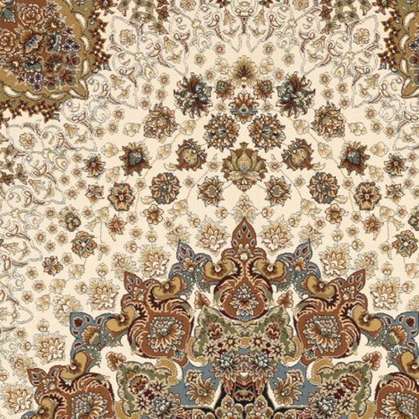 Homeroots 5' Ivory Medallion Area Rug With Fringe - Stain Resistant, Stylish Design For Any Home Decor 10' X 13' Polypropylene 574565