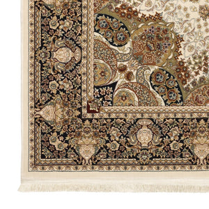 HomeRoots 5' Elegant Ivory Medallion Area Rug with Fringe – Durable, Stain-Resistant, Perfect for Any Room 10' X 13' 574565