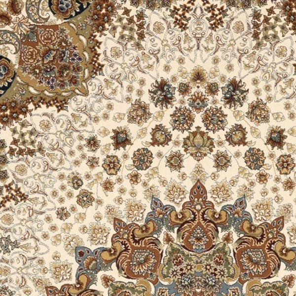 Homeroots 5' Ivory Medallion Area Rug With Fringe - Stain Resistant, Stylish Design For Any Home Decor 4' X 5' Polypropylene 574566