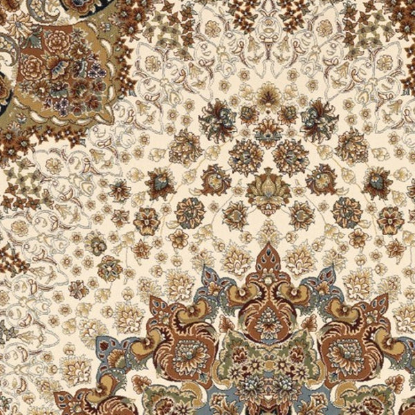 Homeroots 5' Ivory Medallion Area Rug With Fringe - Stain Resistant, Stylish Design For Any Home Decor 7' X 10' Polypropylene 574567