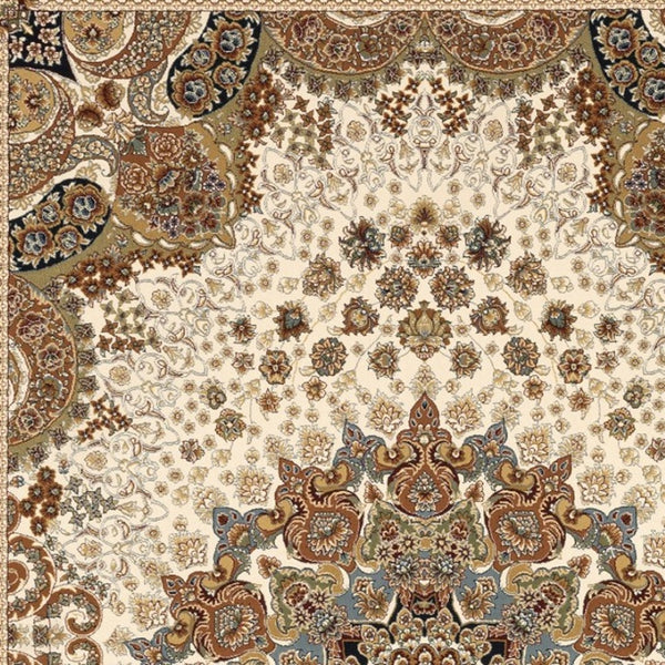 Homeroots 5' Ivory Medallion Area Rug With Fringe - Stain Resistant, Stylish Design For Any Home Decor 8' X 11' Polypropylene 574568