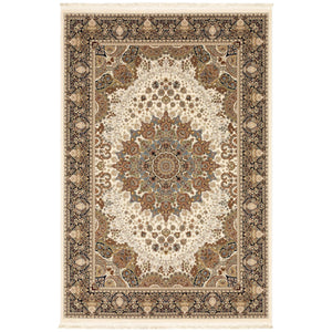 Homeroots 5' Ivory Medallion Area Rug With Fringe - Stain Resistant, Stylish Design For Any Home Decor 8' X 11' Polypropylene 574568