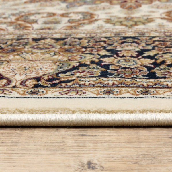 HomeRoots 5' Elegant Ivory Medallion Area Rug with Fringe – Durable, Stain-Resistant, Perfect for Any Room 8' X 11' 574568