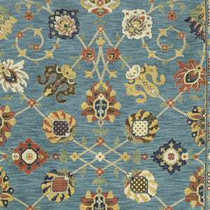 HomeRoots 5' Timeless Blue Yellow Ivory Oriental Area Rug - Durable, Elegant Design with Stylish Fringe Finish 5' X 8' 574569