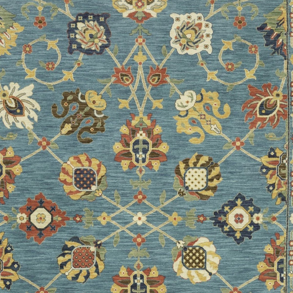 HomeRoots 5' Timeless Blue Yellow Ivory Oriental Area Rug - Durable, Elegant Design with Stylish Fringe Finish 5' X 8' 574569