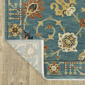 HomeRoots 5' Timeless Blue Yellow Ivory Oriental Area Rug - Durable, Elegant Design with Stylish Fringe Finish 5' X 8' 574569