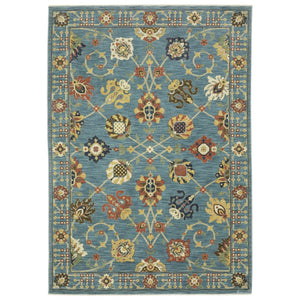HomeRoots 5' Timeless Blue Yellow Ivory Oriental Area Rug - Durable, Elegant Design with Stylish Fringe Finish 10' X 13' 574570
