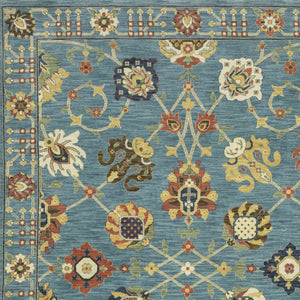 HomeRoots 5' Timeless Blue Yellow Ivory Oriental Area Rug - Durable, Elegant Design with Stylish Fringe Finish 7' X 10' 574571