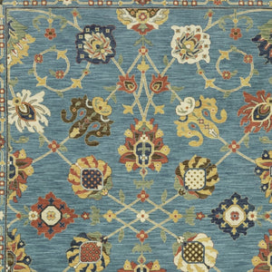 HomeRoots 5' Timeless Blue Yellow Ivory Oriental Area Rug - Durable, Elegant Design with Stylish Fringe Finish 8' X 11' 574572