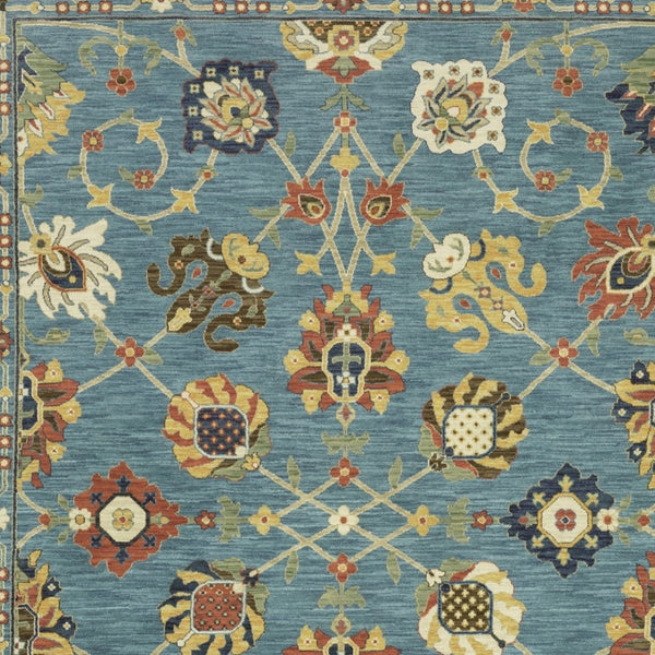 HomeRoots 5' Timeless Blue Yellow Ivory Oriental Area Rug - Durable, Elegant Design with Stylish Fringe Finish 8' X 11' 574572