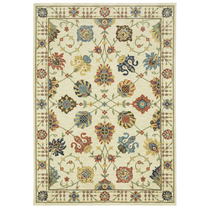 HomeRoots 5' Timeless Blue Yellow Ivory Oriental Area Rug - Durable, Elegant Design with Stylish Fringe Finish 10' X 13' 574573