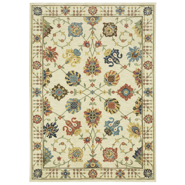 HomeRoots 5' Timeless Blue Yellow Ivory Oriental Area Rug - Durable, Elegant Design with Stylish Fringe Finish 10' X 13' 574573