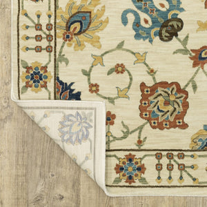 HomeRoots 5' Timeless Blue Yellow Ivory Oriental Area Rug - Durable, Elegant Design with Stylish Fringe Finish 10' X 13' 574573