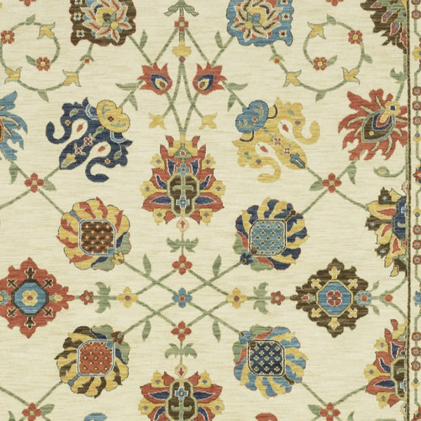 HomeRoots 5' Timeless Blue Yellow Ivory Oriental Area Rug - Durable, Elegant Design with Stylish Fringe Finish 5' X 8' 574574