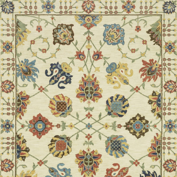HomeRoots 5' Timeless Blue Yellow Ivory Oriental Area Rug - Durable, Elegant Design with Stylish Fringe Finish 5' X 8' 574574
