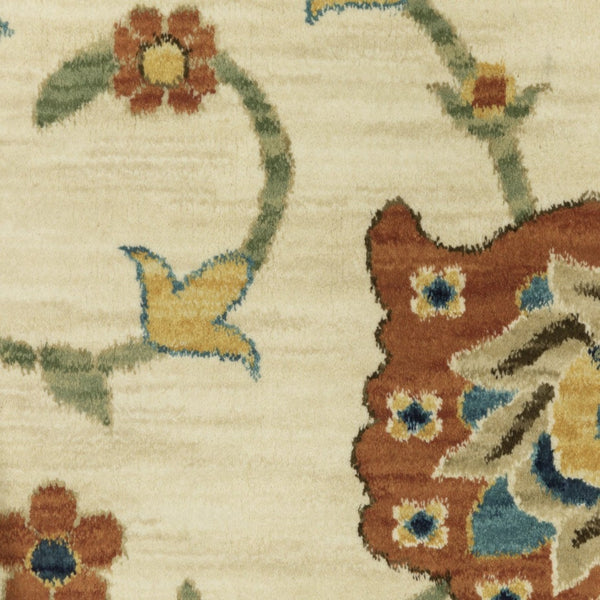 HomeRoots 5' Timeless Blue Yellow Ivory Oriental Area Rug - Durable, Elegant Design with Stylish Fringe Finish 5' X 8' 574574