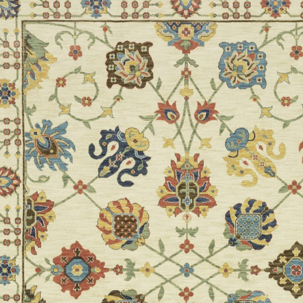 HomeRoots 5' Timeless Blue Yellow Ivory Oriental Area Rug - Durable, Elegant Design with Stylish Fringe Finish 7' X 10' 574575
