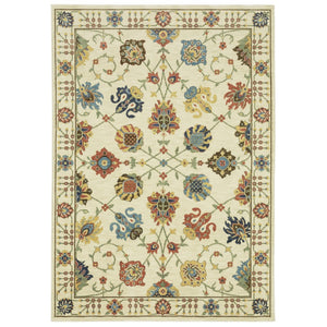 HomeRoots 5' Timeless Blue Yellow Ivory Oriental Area Rug - Durable, Elegant Design with Stylish Fringe Finish 7' X 10' 574575