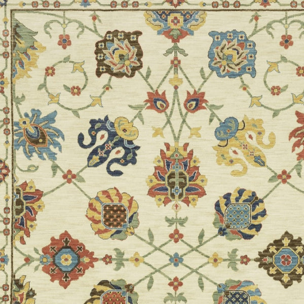 HomeRoots 5' Timeless Blue Yellow Ivory Oriental Area Rug - Durable, Elegant Design with Stylish Fringe Finish 8' X 11' 574576