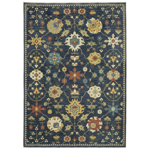 HomeRoots 5' Timeless Blue and Gold Oriental Area Rug with Fringe - Durable, Stain-Resistant Elegance for Any Room 5' X 8' 574577