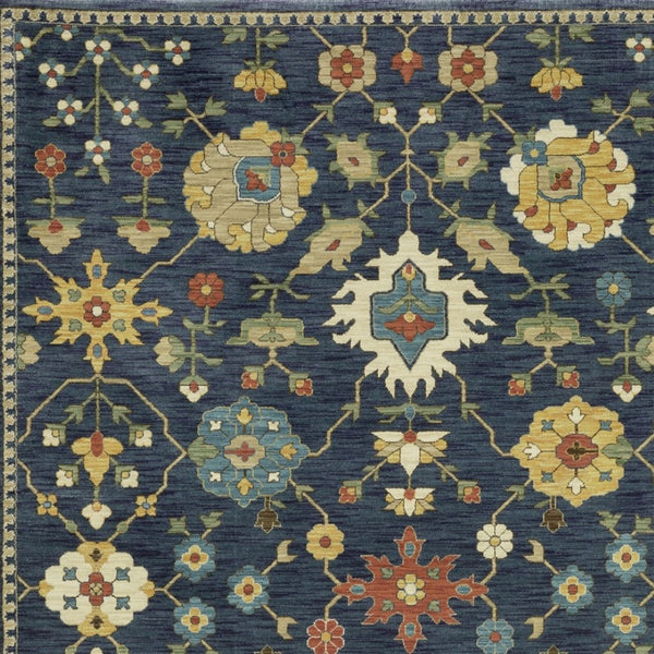 Homeroots 5' Blue Oriental Area Rug With Fringe – Stain Resistant, Stylish Design Perfect For Any Room Decor 10' X 13' Polypropylene 574578