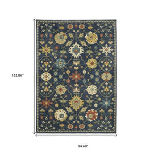 Homeroots 5' Blue Oriental Area Rug With Fringe – Stain Resistant, Stylish Design Perfect For Any Room Decor 8' X 11' Polypropylene 574580