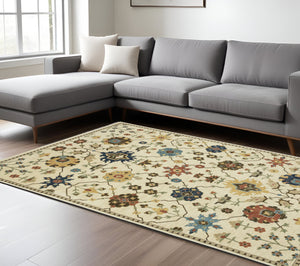 Homeroots 5' Blue Oriental Area Rug With Fringe – Stain Resistant, Stylish Design Perfect For Any Room Decor 10' X 13' Polypropylene 574581