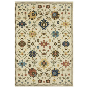 HomeRoots 5' Timeless Blue and Gold Oriental Area Rug with Fringe - Durable, Stain-Resistant Elegance for Any Room 8' X 11' 574584