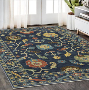 Homeroots 5' Blue Oriental Area Rug With Elegant Fringe – Stain Resistant, Perfect For Homes With Kids & Pets 5' X 8' Polypropylene 574585