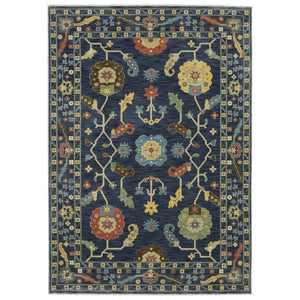 HomeRoots 5' Blue and Gold Oriental Area Rug with Fringe - Timeless Elegance and Durable Comfort for Any Space 5' X 8' 574585
