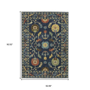 Homeroots 5' Blue Oriental Area Rug With Elegant Fringe – Stain Resistant, Perfect For Homes With Kids & Pets 5' X 8' Polypropylene 574585
