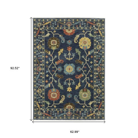 Homeroots 5' Blue Oriental Area Rug With Elegant Fringe – Stain Resistant, Perfect For Homes With Kids & Pets 5' X 8' Polypropylene 574585