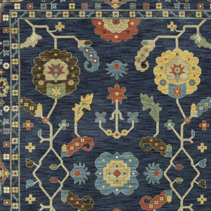 Homeroots 5' Blue Oriental Area Rug With Elegant Fringe – Stain Resistant, Perfect For Homes With Kids & Pets 7' X 10' Polypropylene 574587