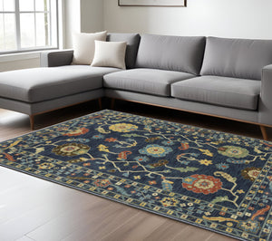 Homeroots 5' Blue Oriental Area Rug With Elegant Fringe – Stain Resistant, Perfect For Homes With Kids & Pets 7' X 10' Polypropylene 574587