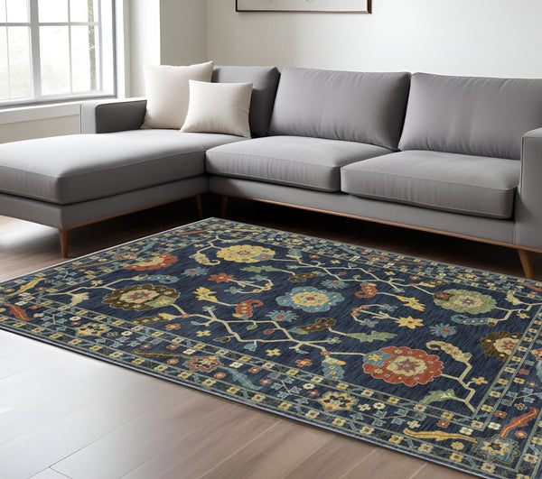 Homeroots 5' Blue Oriental Area Rug With Elegant Fringe – Stain Resistant, Perfect For Homes With Kids & Pets 7' X 10' Polypropylene 574587