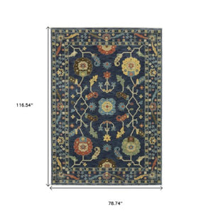 Homeroots 5' Blue Oriental Area Rug With Elegant Fringe – Stain Resistant, Perfect For Homes With Kids & Pets 7' X 10' Polypropylene 574587